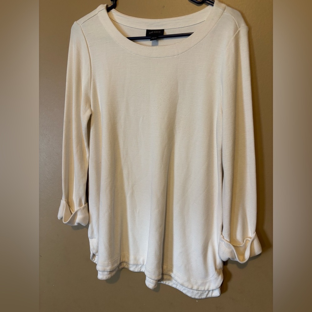J.Jill Cream Long-Sleeve Scoop Neck Top size small cozy
